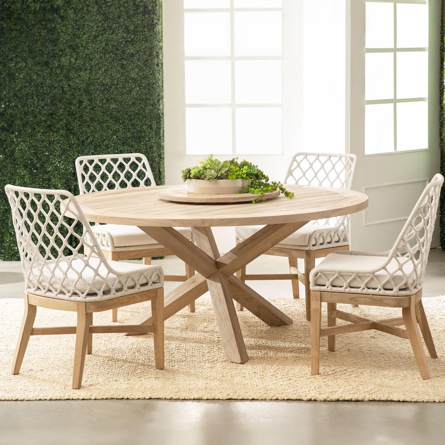 Costa Brook 6 Pc Gray Teak Dining Set in White Speckle By Lakeview