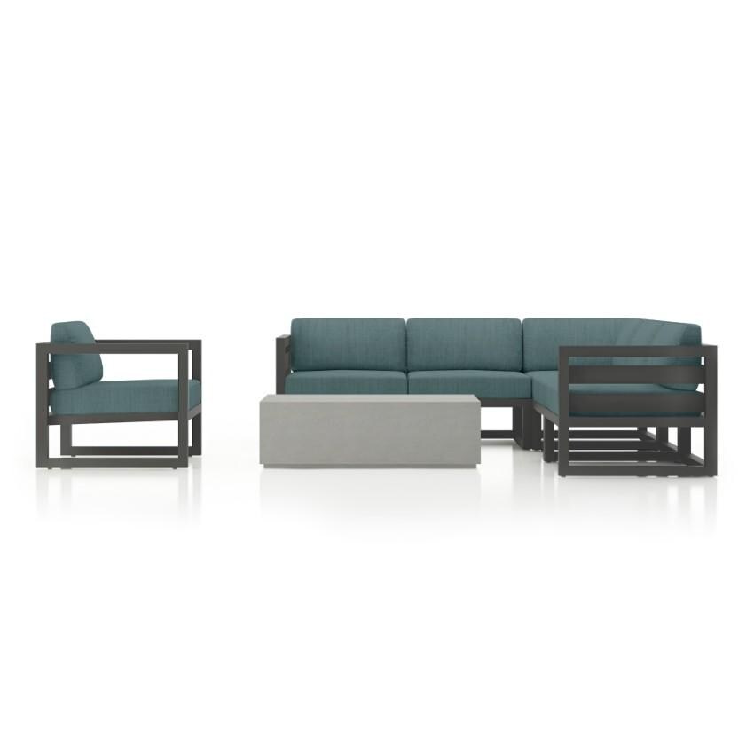 Misty Cove 7 Piece Sectional Set in Slate w/Coffee Table & Cast Lagoon Cushions by Lakeview - Side View - White Background thumbnail