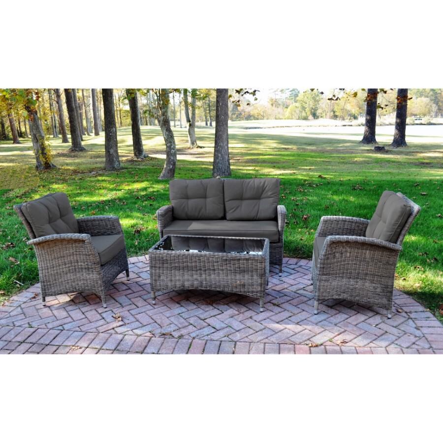 Kettler LAKENA 4 Piece Wicker Rattan Lounge Set With Canvas Coal Cushions thumbnail