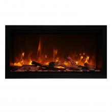 Amantii Symmetry Series Extra Tall 34-Inch Built-In Electric Fireplace with Black Steel Surround - Rustic Logs - Indoor/Outdoor - SYM-34-XT