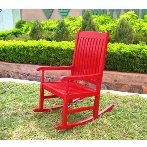 International Caravan Acacia Wood Traditional Porch Rocker - Red