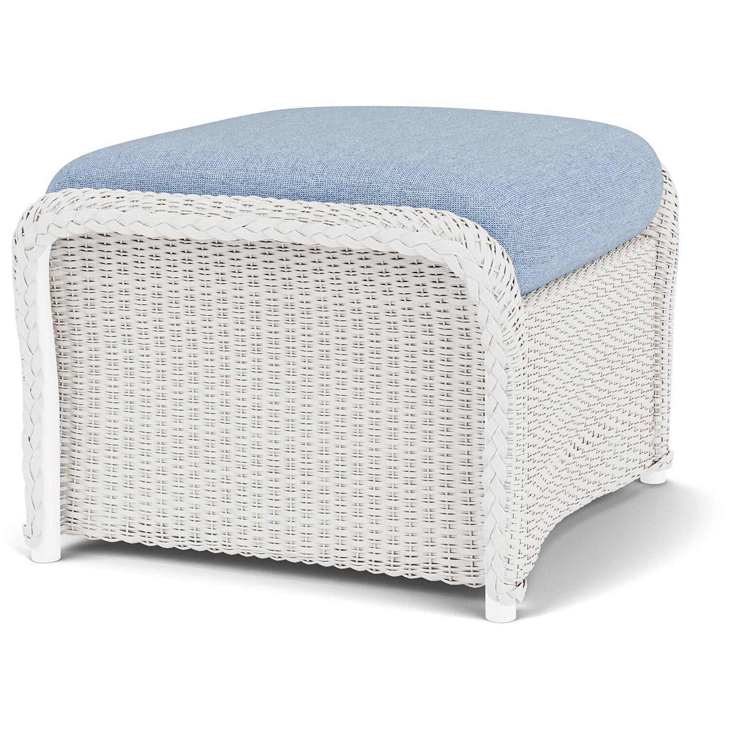 Lloyd Flanders Weekend Retreat Woven Ottoman in White Finish W/ Demo Skyway Fabric - Angled thumbnail