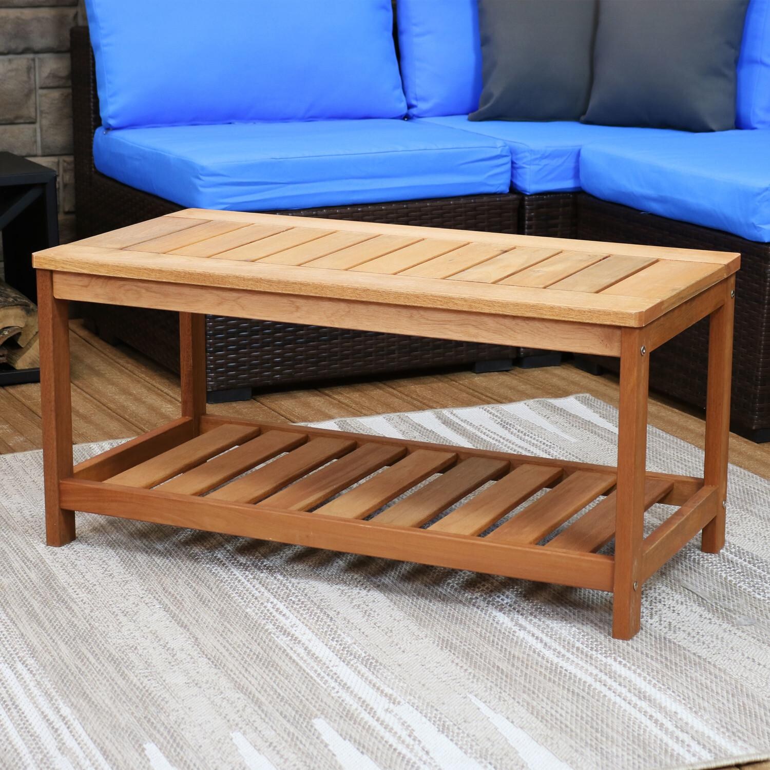 Sunnydaze Decor 35 1/4 X 18-Inch Rectangular Meranti Wood Outdoor Coffee Table W/ Teak Oil Finish image