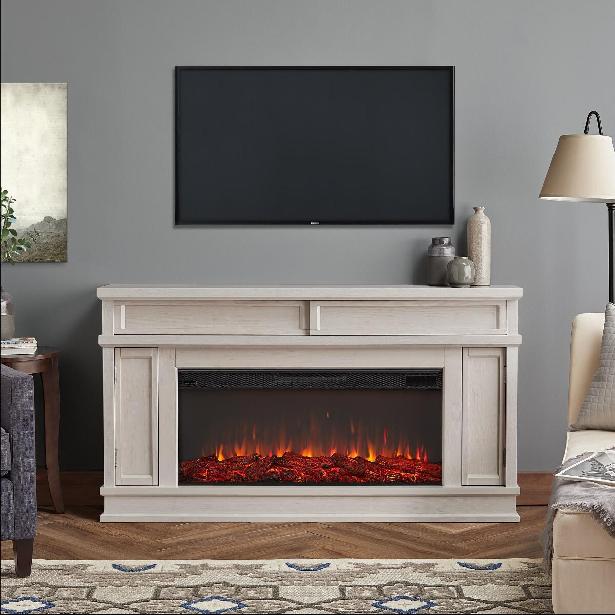 Real Flame 4020E-BNE Torrey 60-Inch Electric Fireplace With Mantel - Bone White