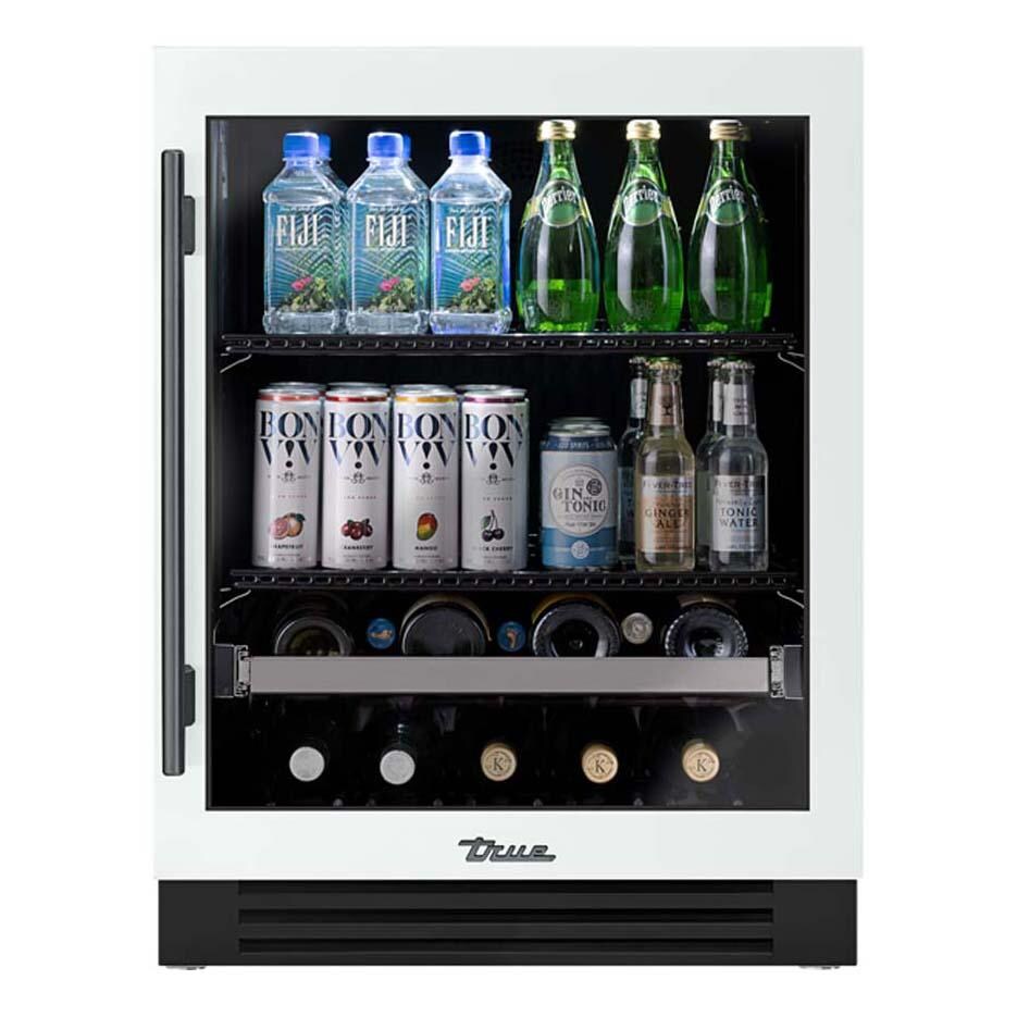 True TUBADA-24-RG-A~030-H05 ADA Height 24 Inch 105 Can 12 Bottle Right Hinge Glass Door Outdoor Beverage Center - Matte White w/ Pewter Handle - White Background thumbnail