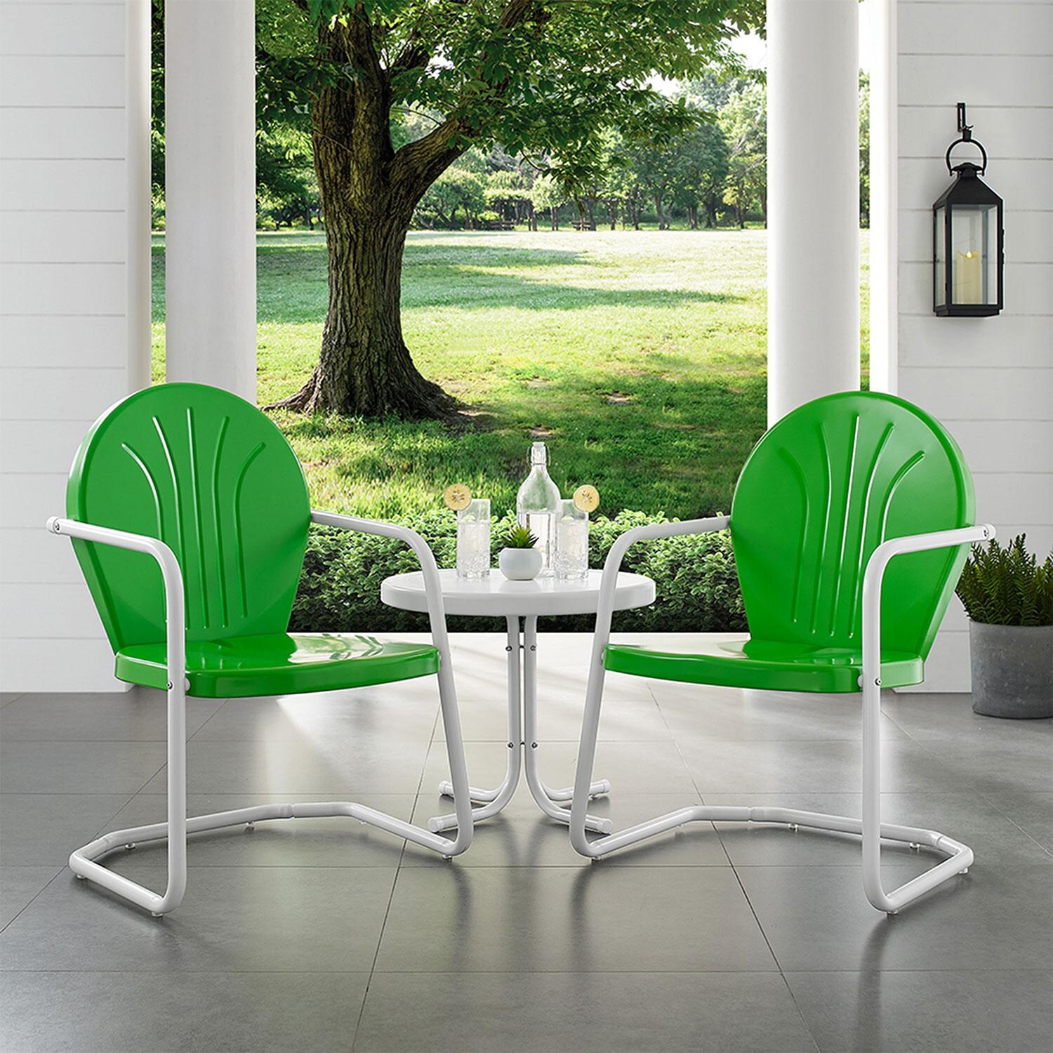 Ultimate Patio UP-32237GR 3Pc Retro Outdoor Chair Set in Kelly Green - On Porch - Lifestyle thumbnail