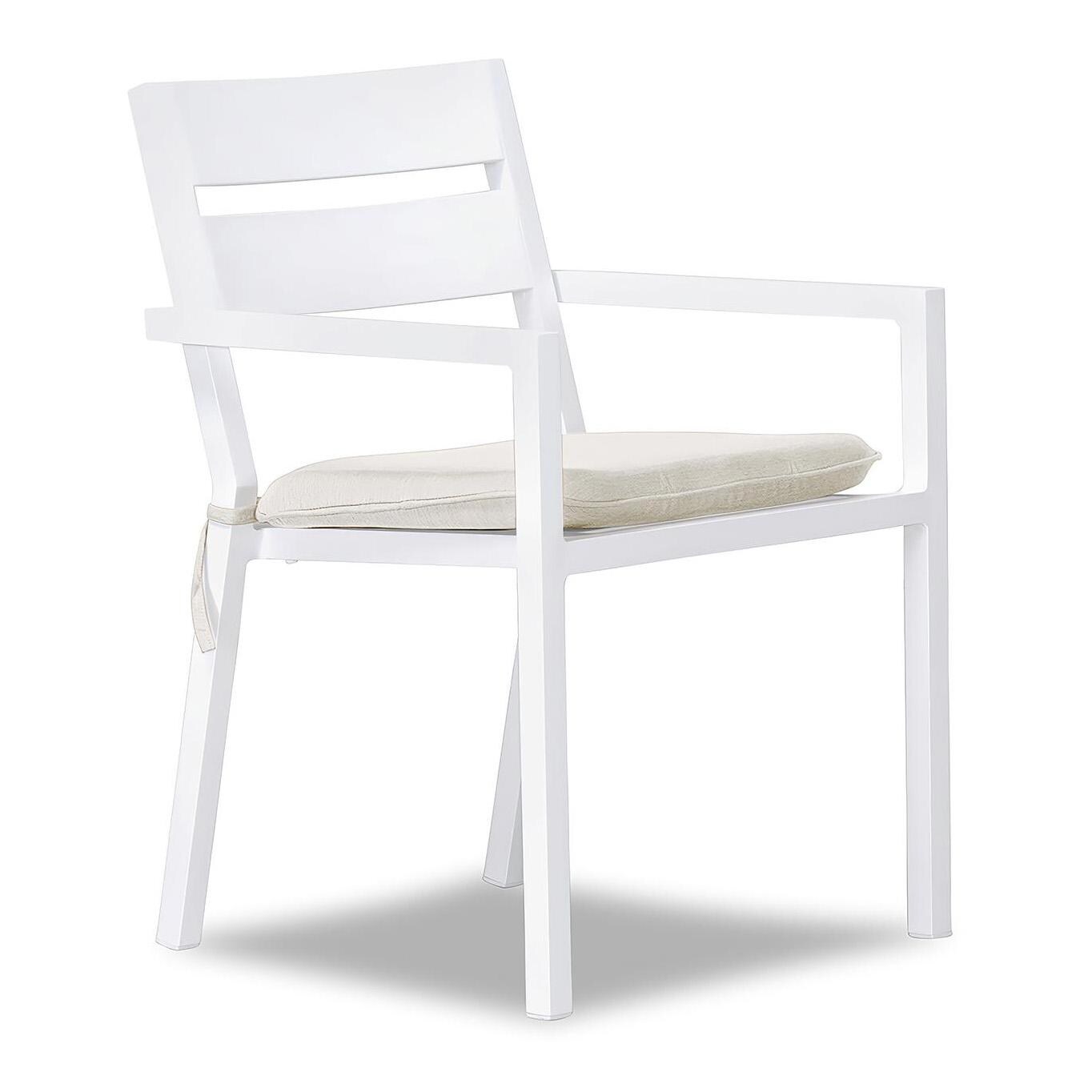 Calm Bay Aluminum Dining Arm Chair in White/Canvas Natural by Lakeview Outdoor Designs