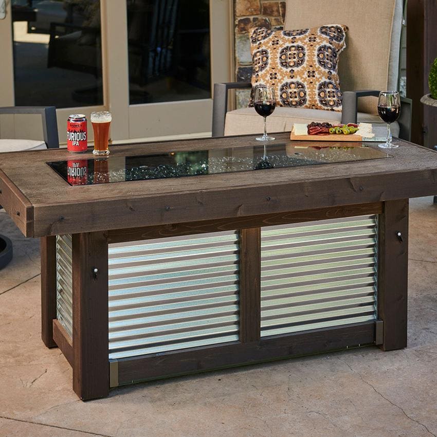 Denali Brew 57 Inch Rectangular Wood-Burning Propane Fire Pit Table in ...