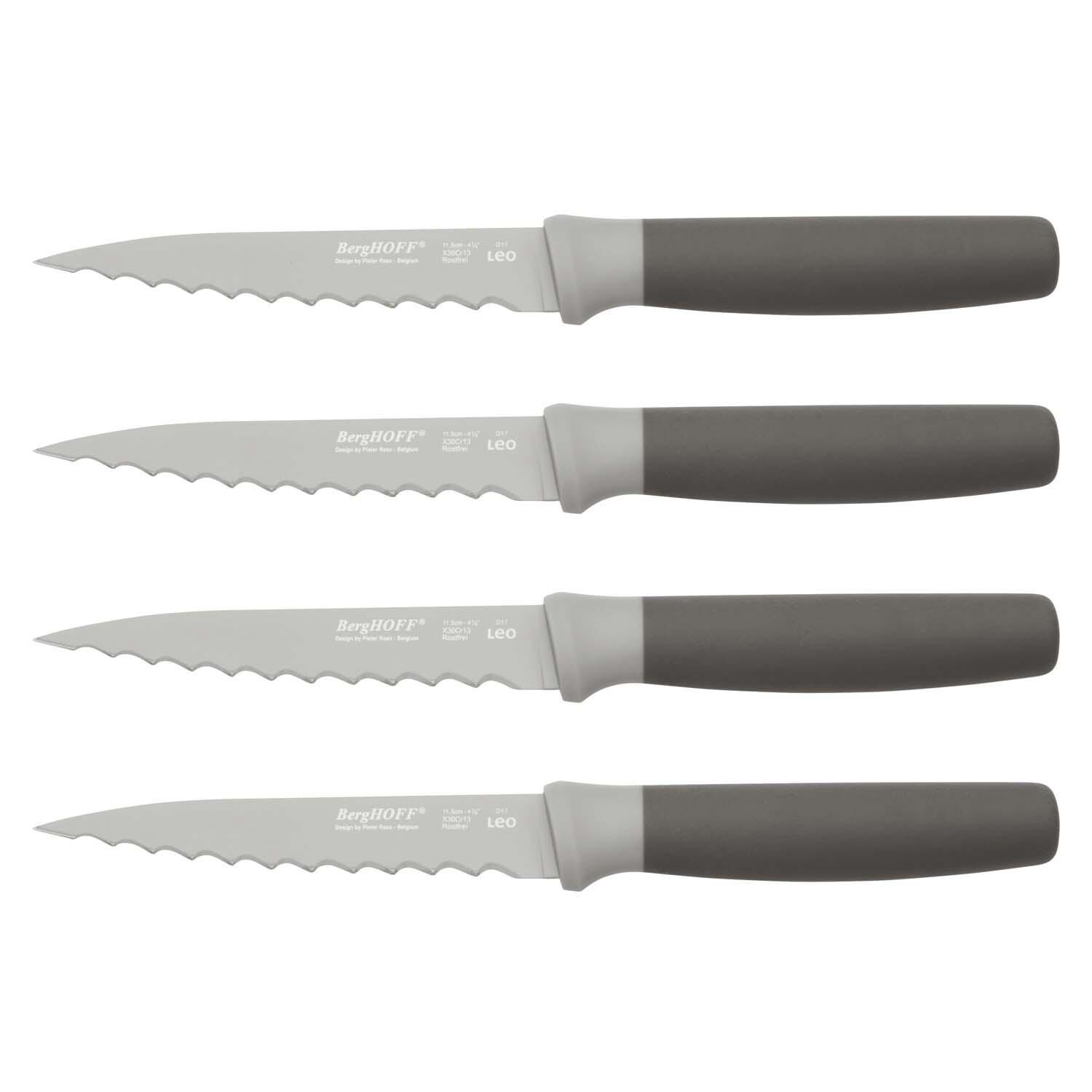 BergHOFF 4 1/2-in Leo 12 Pc Stainless Steel Serrated Steak Knives - Four Knives - White Background thumbnail