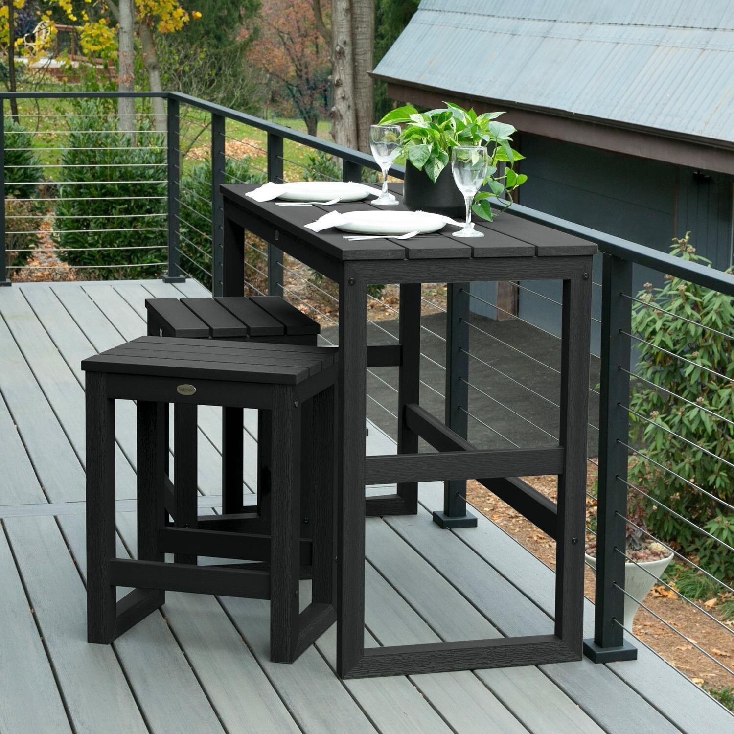 Lakeview Audubon 3 Pc Recycled Plastic Counter Height Balcony Dining Bar Set in Black - Angle - Lifestyle thumbnail