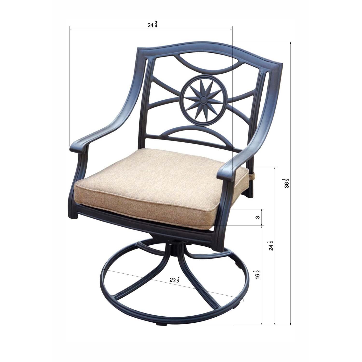 Ten Star 13 Pc Cast Aluminum Swivel / Rocker Dining Set in Antique Bronze/Sesame by Darlee - Swivel Rocker - Dimensional thumbnail