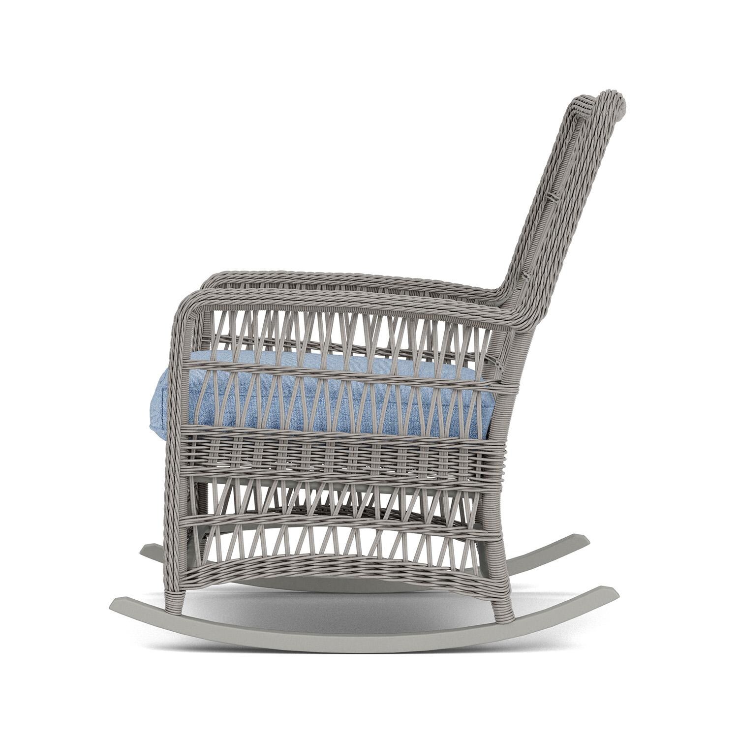 Lloyd Flanders Mackinac High Back Porch Rocker in Putty Finish with Demo Skyway fabric - Left Side thumbnail