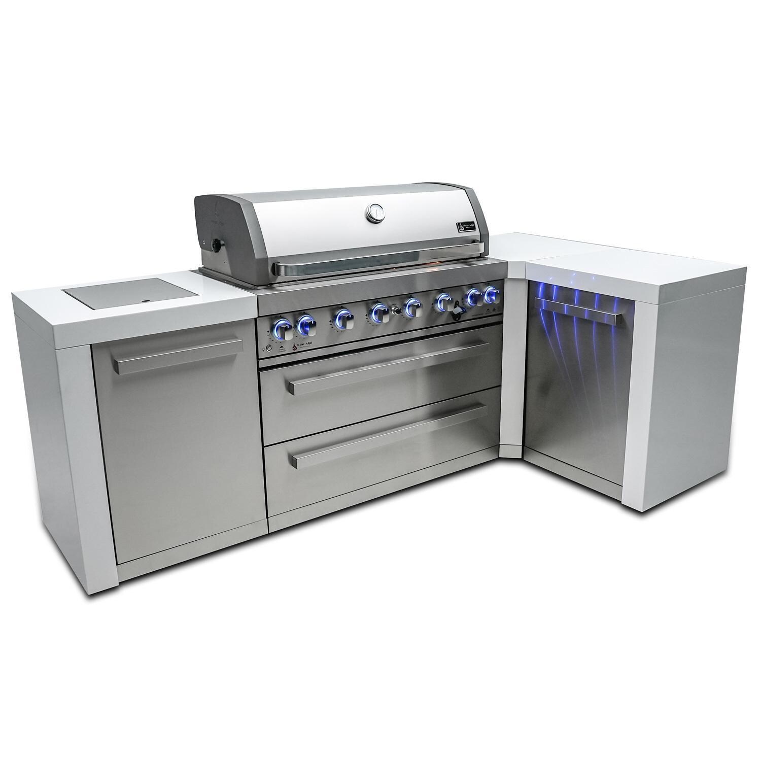 Mont Alpi MAi805-D90C Deluxe 90 Degree Natural Gas Island Grill W/ Infrared Side Burner & Rotisserie Kit - White Background thumbnail