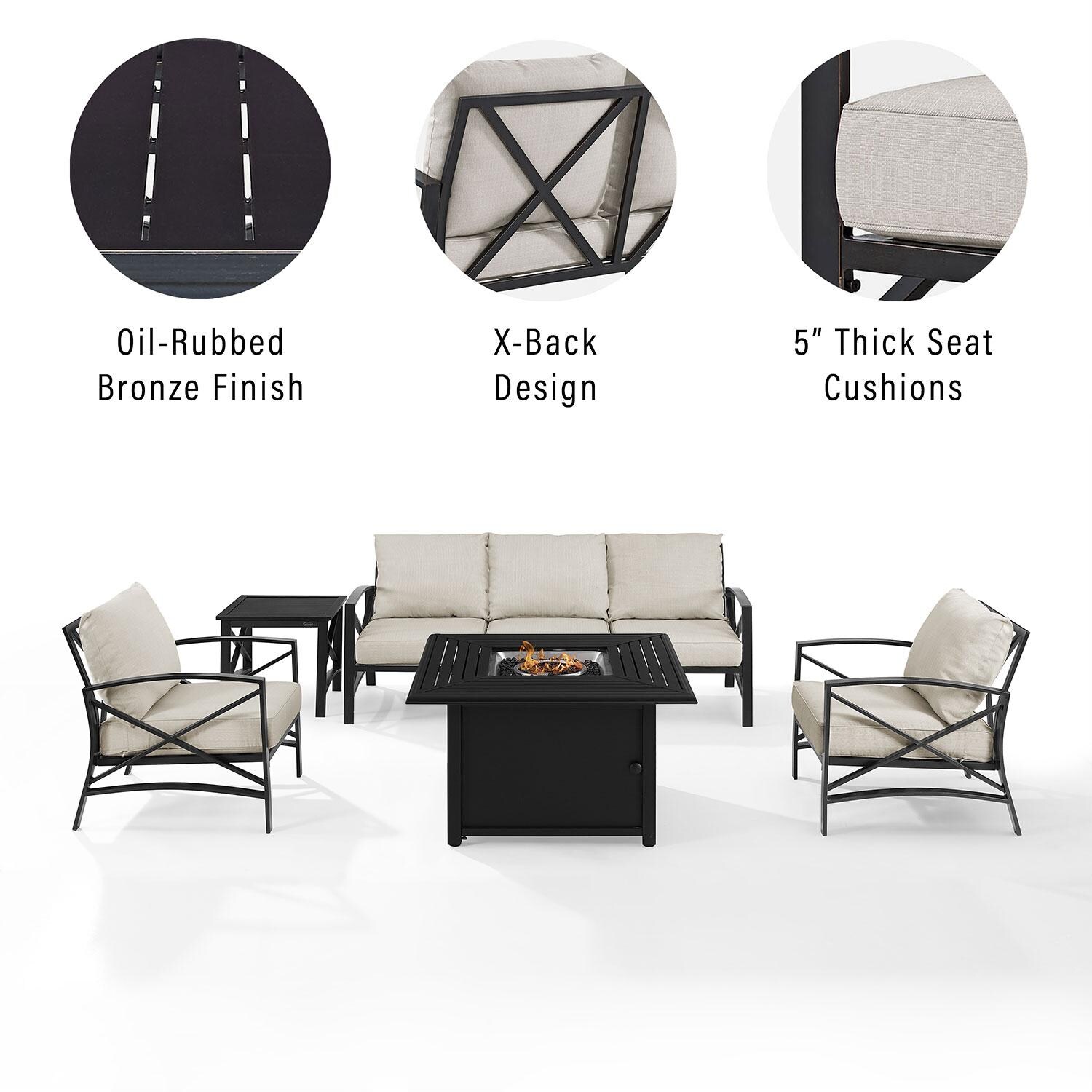 Ultimate Patio UP-82269BZ-OL 5Pc Outdoor Sofa Set W/ Fire Table in Oatmeal - Sofa Set Features - Diagram thumbnail