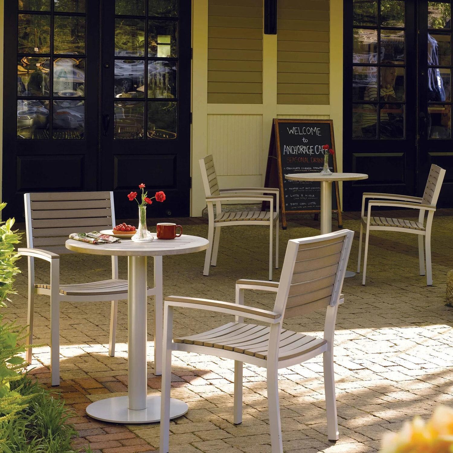 Travira 24-Inch Round Patio Bistro Table W/Vintage Tekwood Top - Caf - - Lifestyle thumbnail