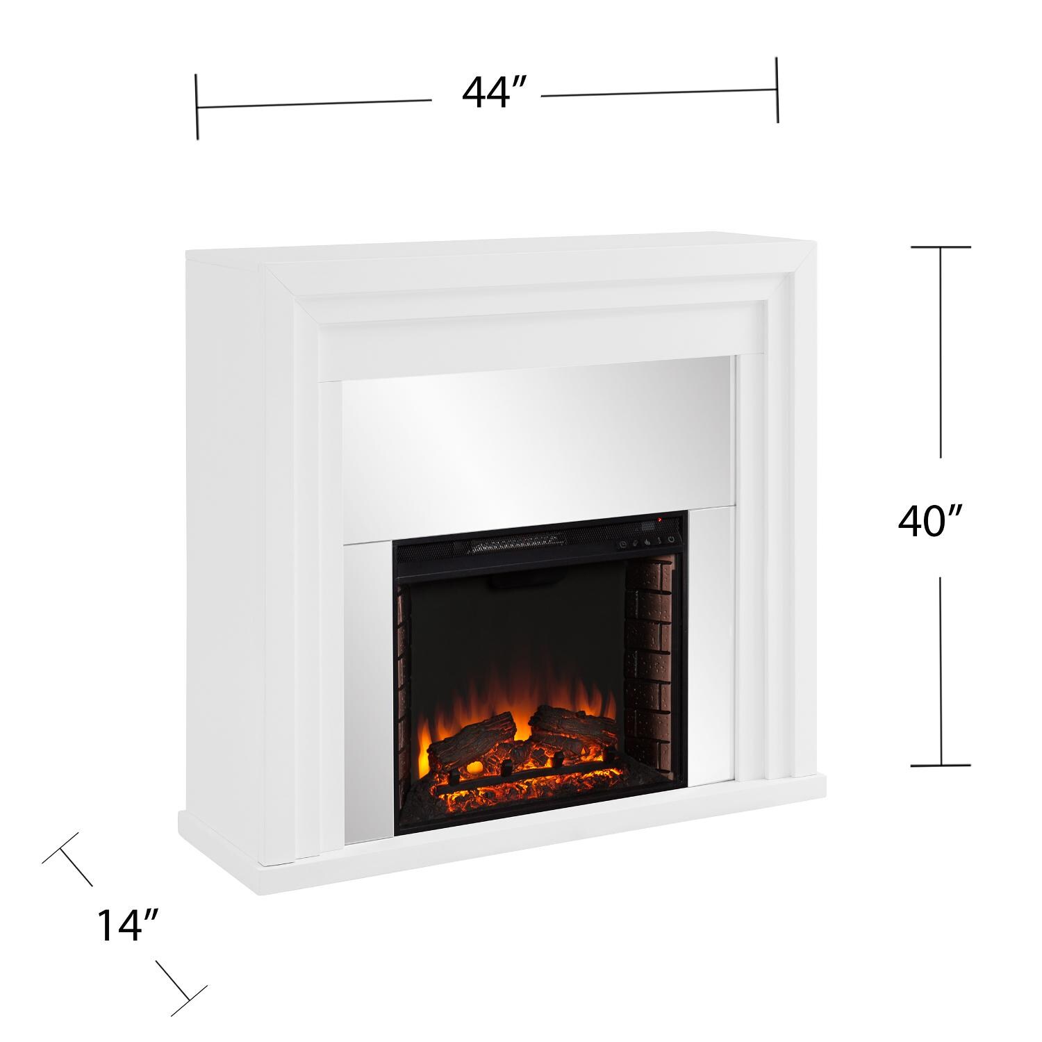 Southern Enterprises FE1009659 Stadderly 44-Inch Electric Fireplace - White W/ Mirrored Surround - Measurements thumbnail