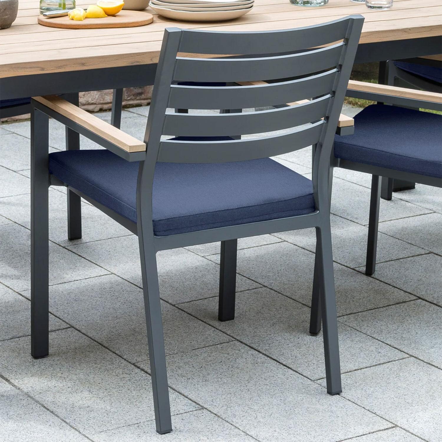 Elba 9 Pc Aluminum/Teak Dining Set in Spectrum Indigo By KETTLER - Dining Chair - Rear View - Detail thumbnail