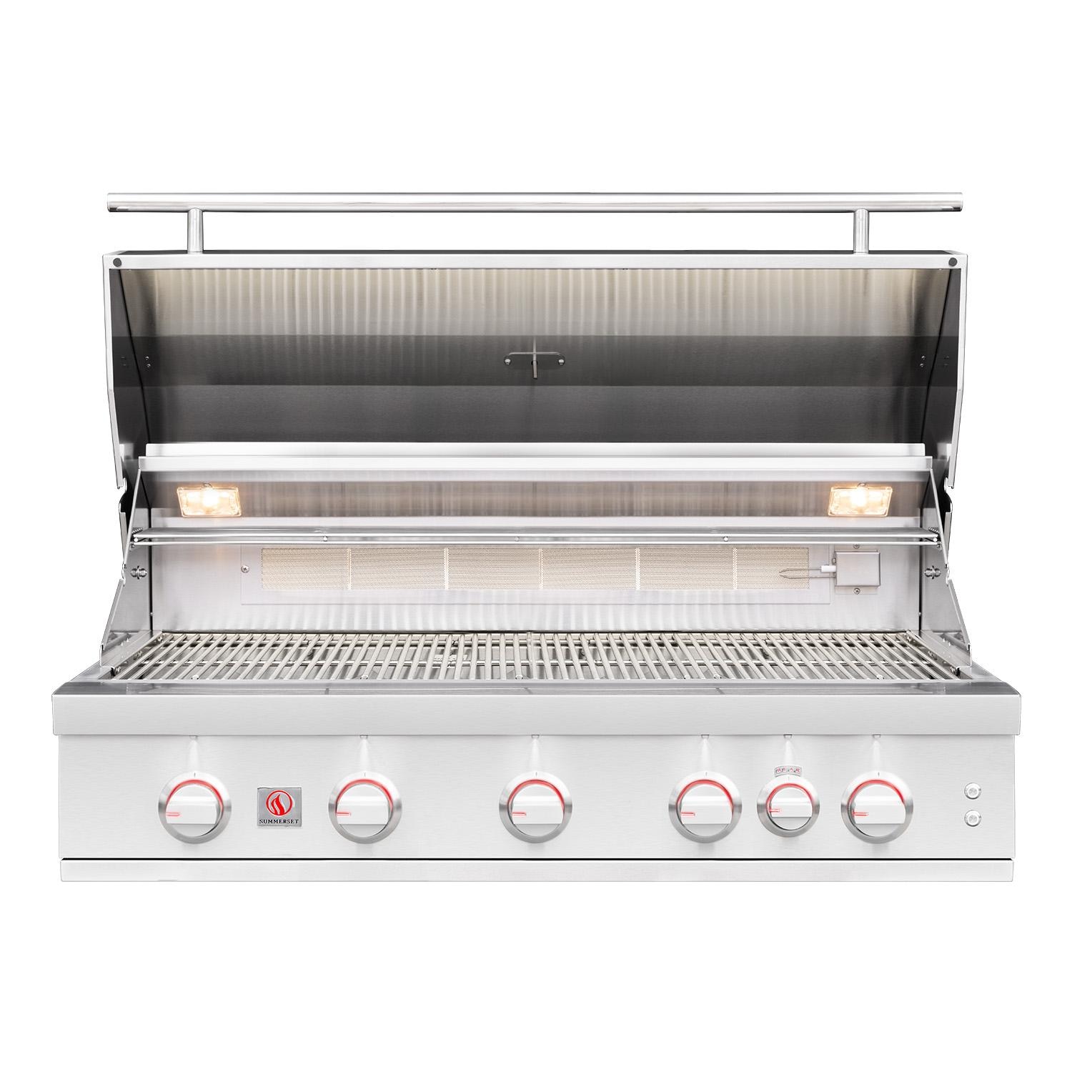 Summerset SZRPRO40L Sizzler Pro 40-in 5 Burner Built-In Propane Gas Grill w/ Rear Infrared Burner - On - White Background thumbnail