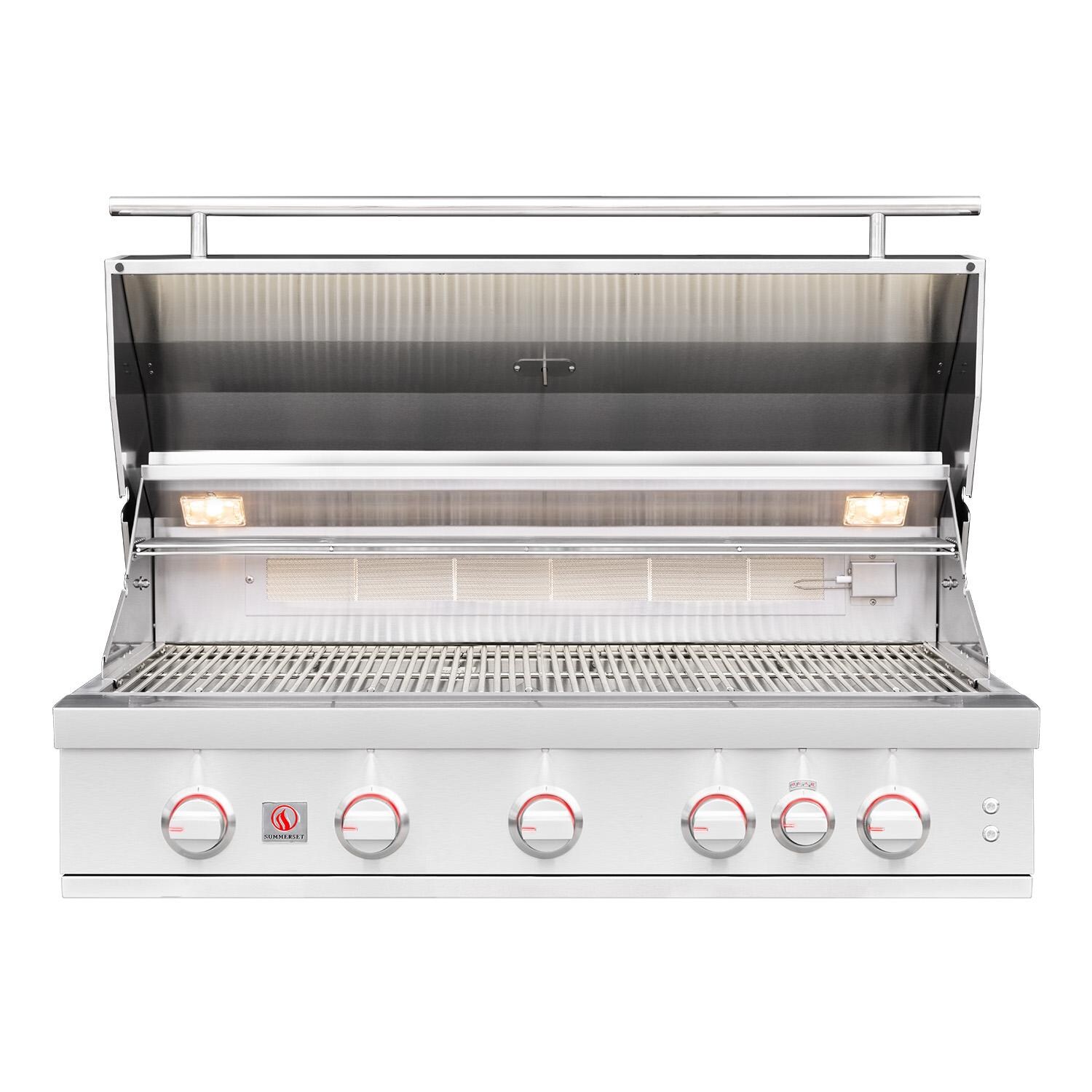 Summerset SZRPRO40L Sizzler Pro 40-in 5 Burner Built-In Propane Gas Grill w/ Rear Infrared Burner - On - White Background thumbnail