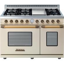 Tecnogas Superiore 48-Inch DECO Natural Gas Range With 6 Burners & Griddle - Cream / Brass - RD482GCC-B image