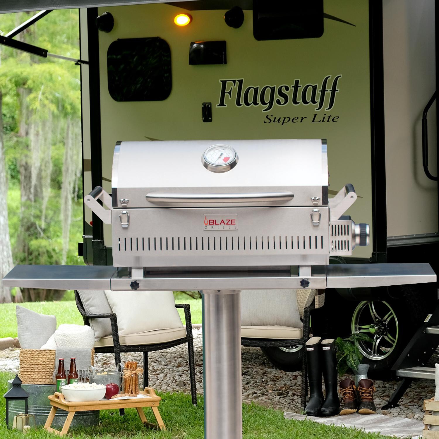 Blaze Professional Portable Propane Gas Grill On Pedestal With Side Shelves image