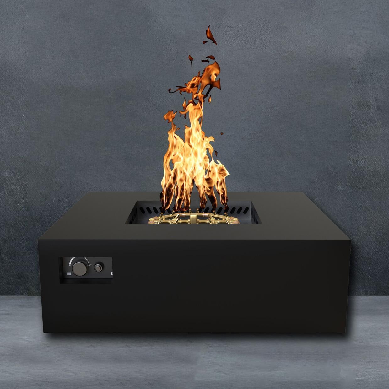 AON 48 Inch Square Powder Coated Steel Propane Fire Pit Table in Black By Warming Trends - Fire - Detail thumbnail