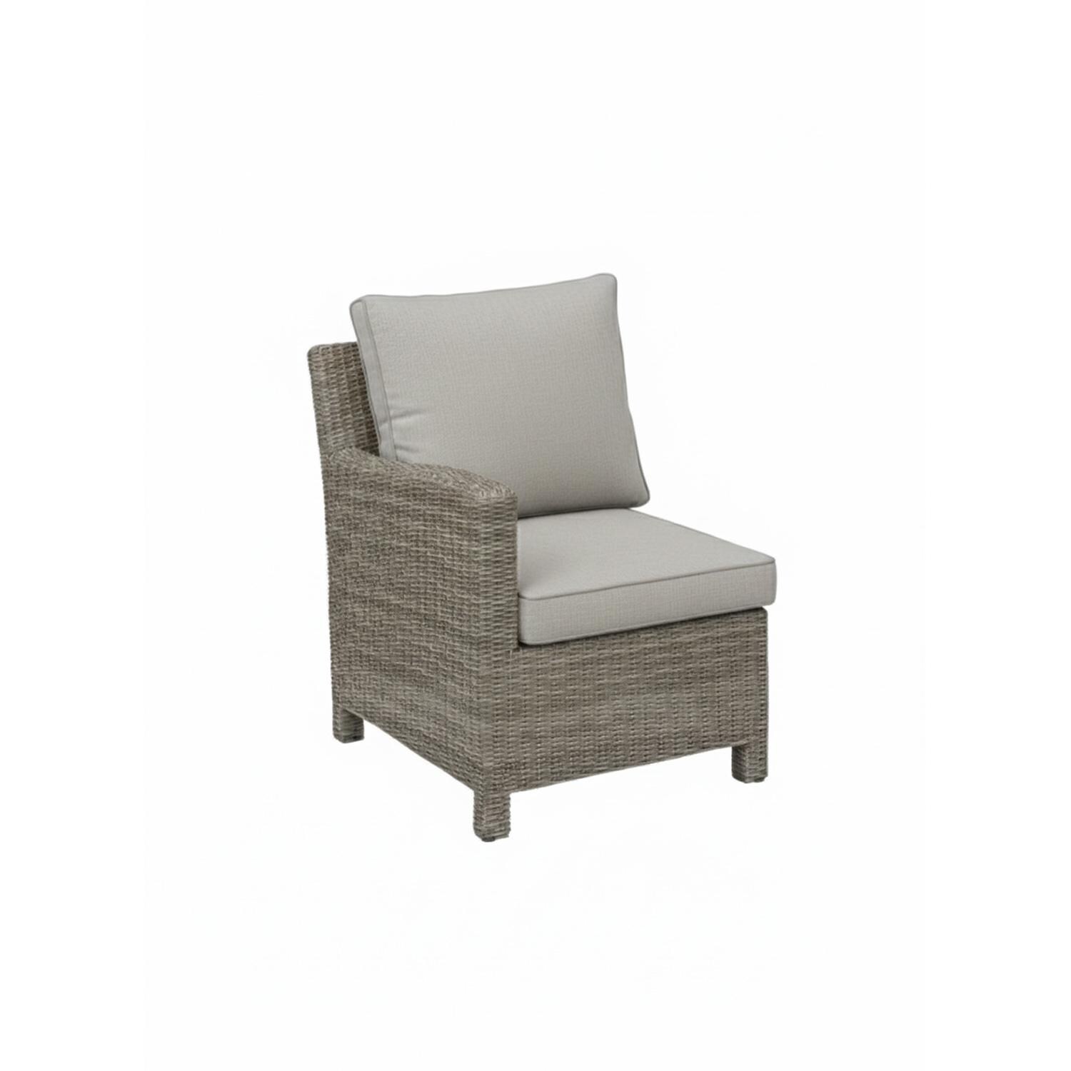 Palma 7 Pc Wicker Modular Corner Seating Set in Cast Ash By KETTLER - Left Arm Chair - White Background thumbnail