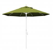 California Umbrella 9 Ft. Octagonal Aluminum Collar Tilt Patio Umbrella W/ Crank Lift & Fiberglass Ribs - Matted White Frame / Olefin Kiwi Canopy