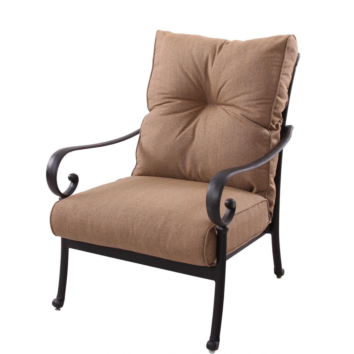 Santa Anita 6 Pc Cast Aluminum Patio Sectional Set w/ Sesame Sunbrella Cushions by Darlee - Club Chair - White Background thumbnail