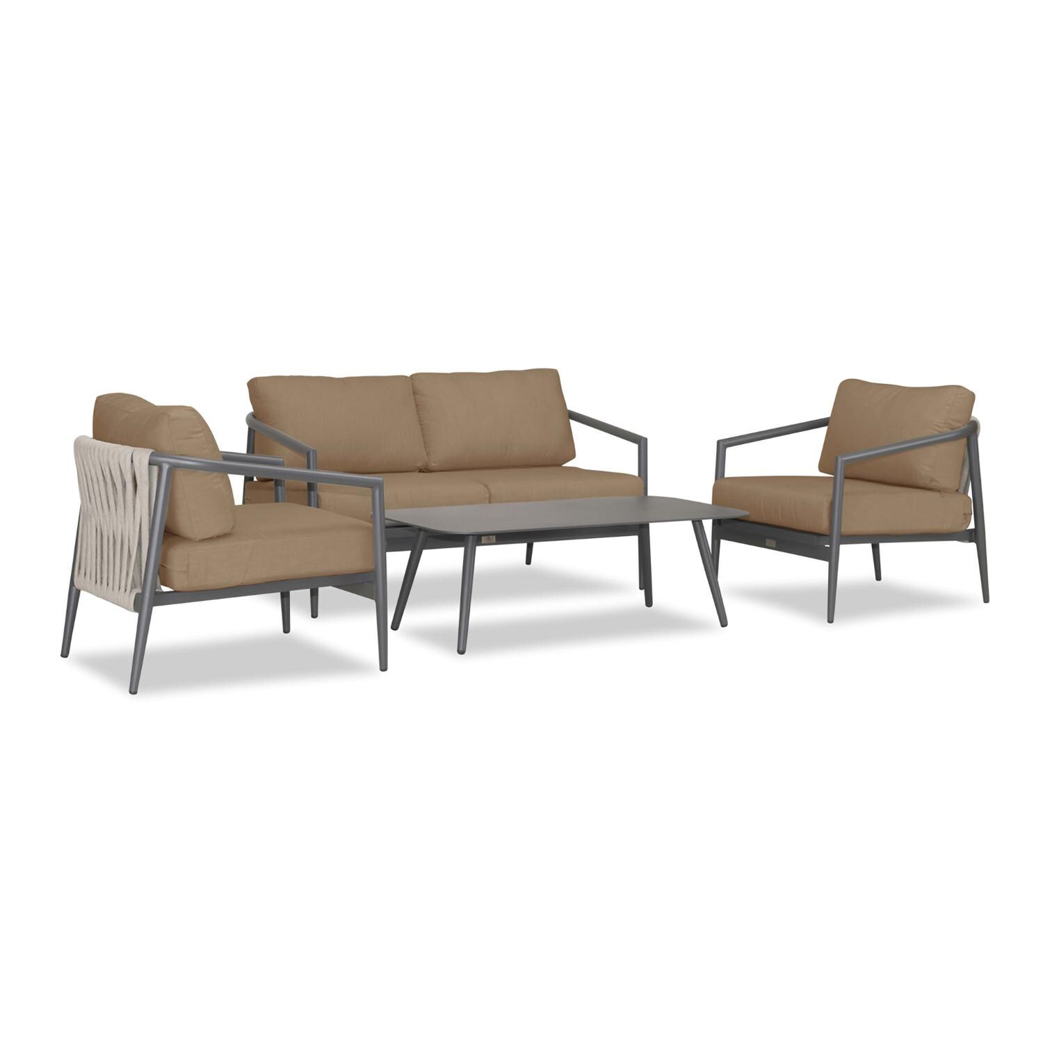 Lakeview Midnight Cove 4 Pc Aluminum Loveseat Seating Set in Slate/Pebble Gray/Heather Beige - Angled - White Background thumbnail