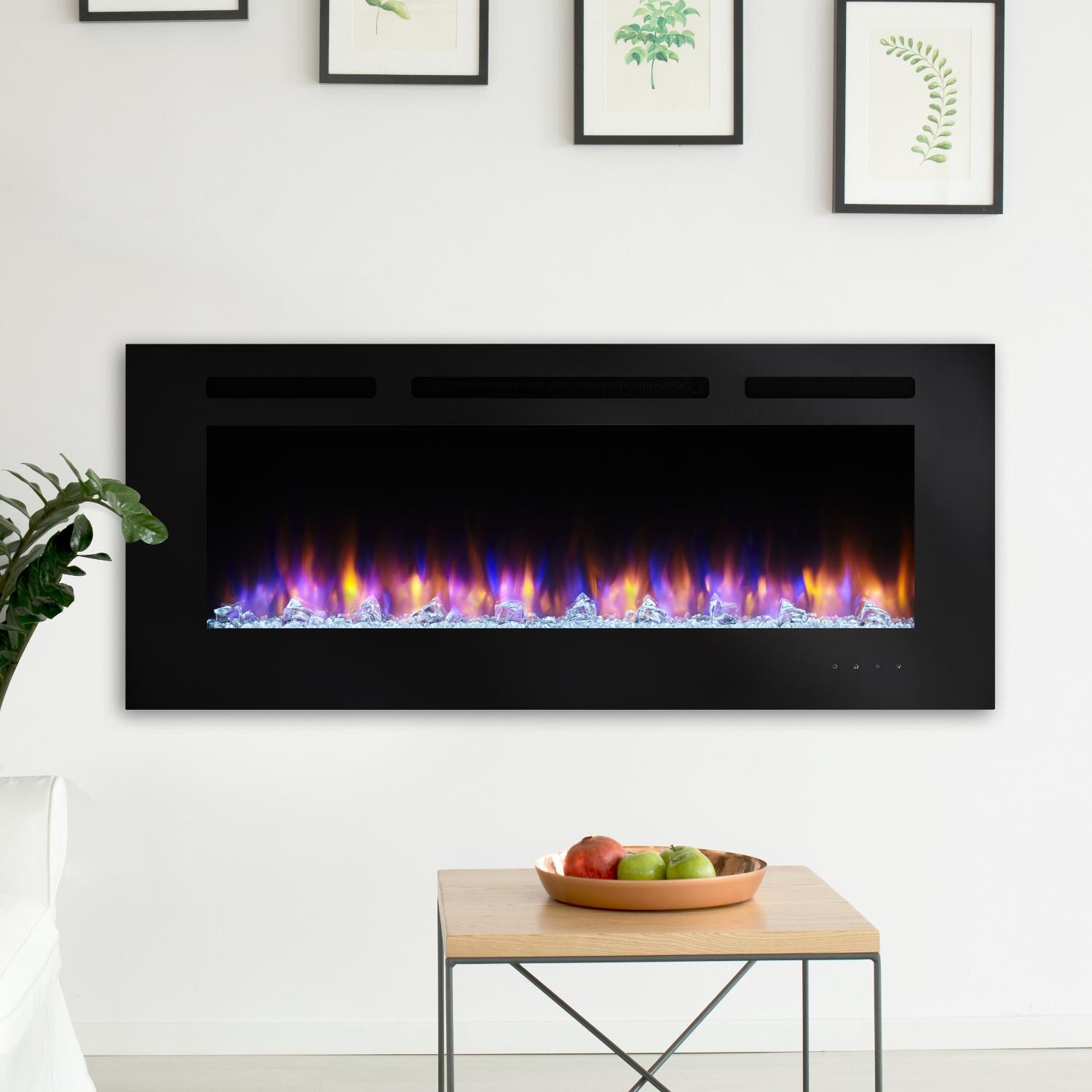 SimpliFire Allusion 48-Inch Wall Mount Electric Fireplace - Multi-color Flames - White Lights - Living Room Lifestyle - Close-up thumbnail