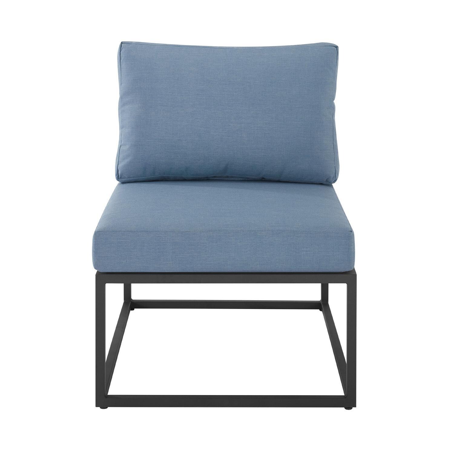 Ultimate Patio Chesterview Steel Patio Armless Sectional Club Chair W/ Blue Cushions - Front View thumbnail