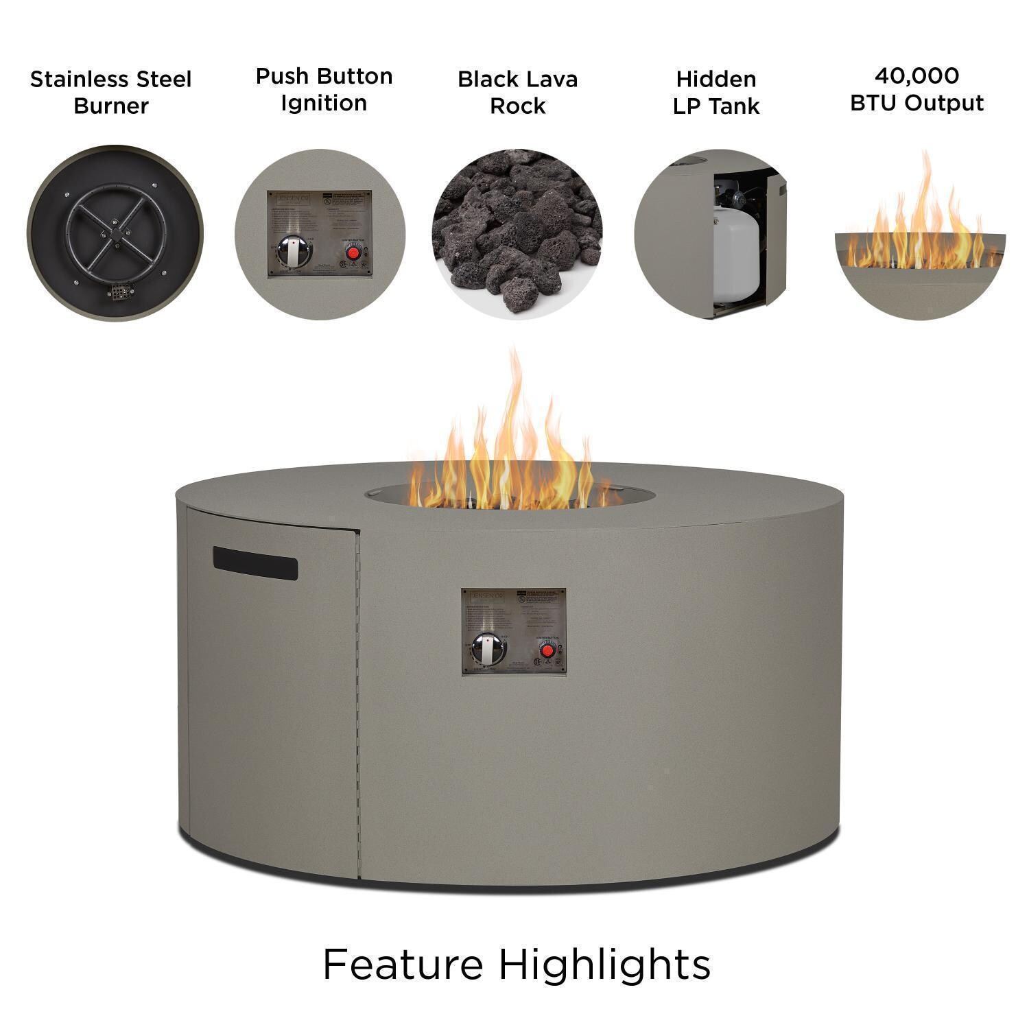 Covewood 4292LP-CGRY 41 Inch Round Aluminum Propane Fire Pit Table in Gray by BBQGuys Signature - Features - Detail thumbnail