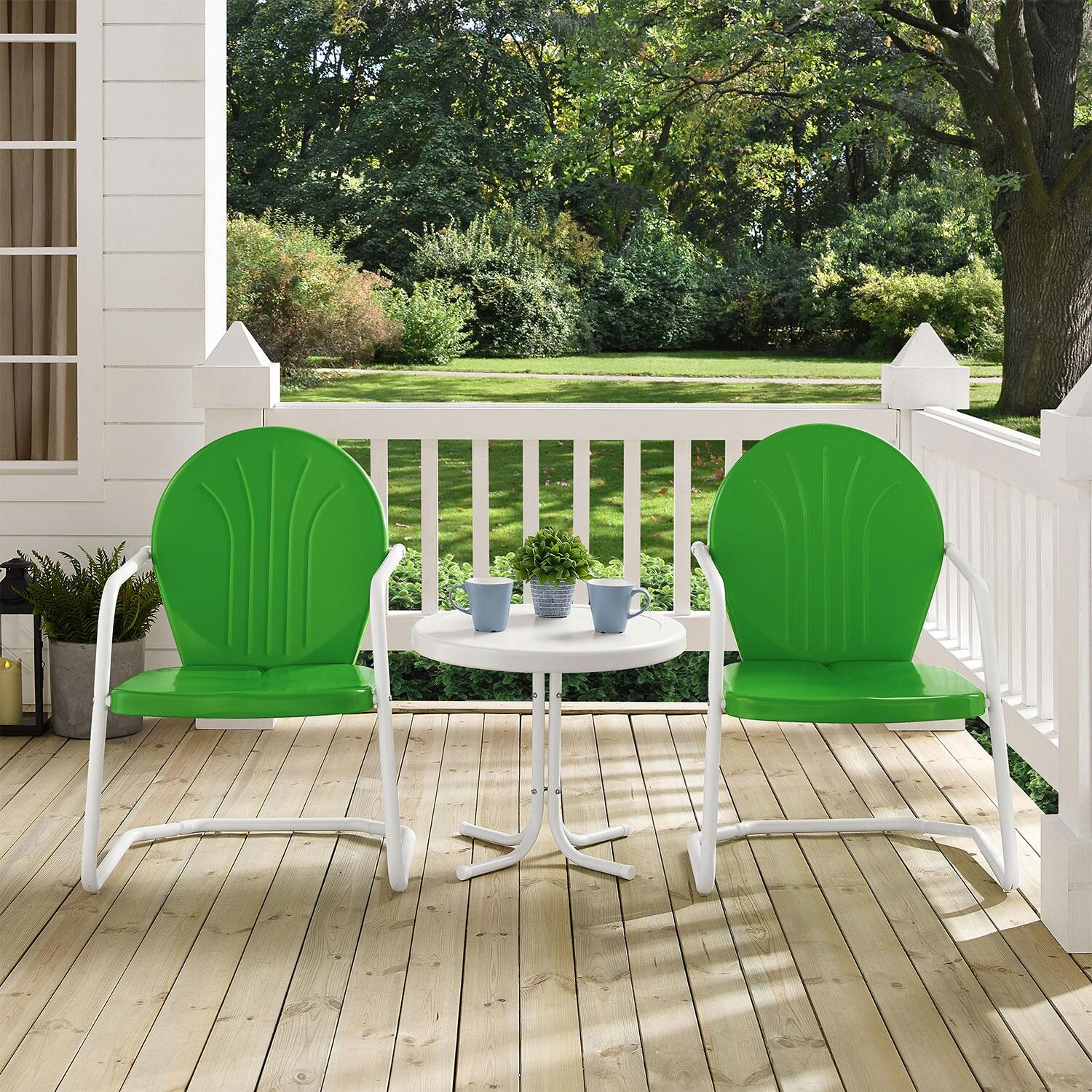 Ultimate Patio UP-32237GR 3Pc Retro Outdoor Chair Set in Kelly Green - On Porch - Lifestyle thumbnail