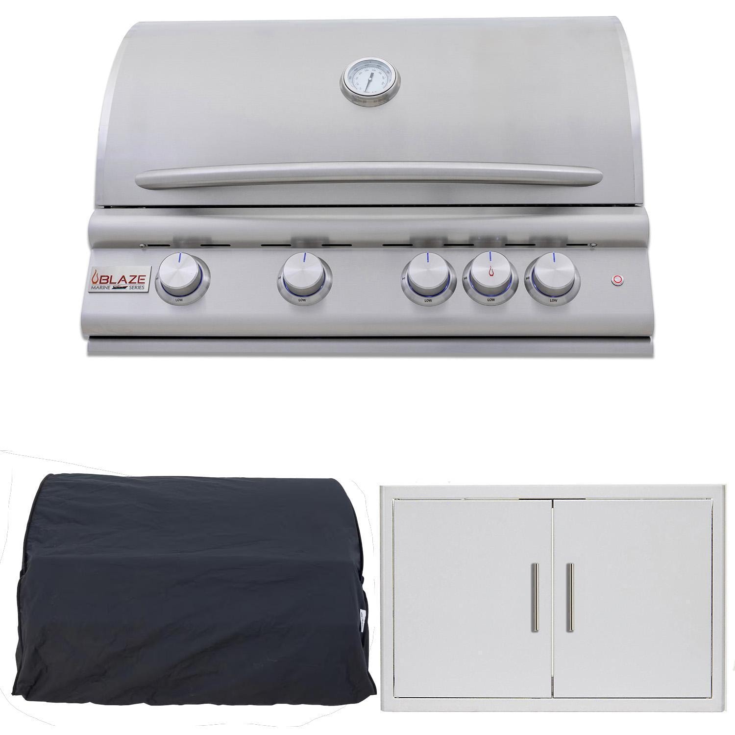 Blaze LTE+ 3 Pc Outdoor Kitchen Package w/ Marine Grade 32-in Natural Gas Grill - BLZ-4LTE3MG-NG + 4LTEPROBICV + BLZ-AD32-R-SC