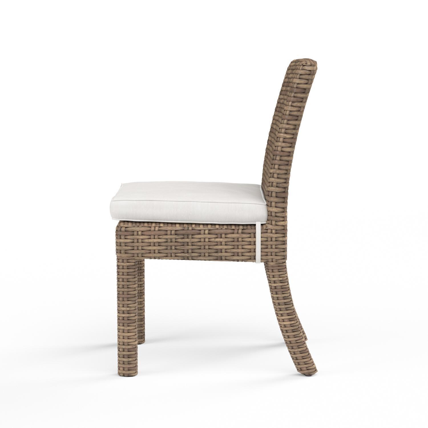 Sunset West - 1701-1A-5492 - Havana Resin Wicker Patio Armless Dining Chair W/ Sunbrella Canvas Flax Cushions - Right Side View - White Background thumbnail