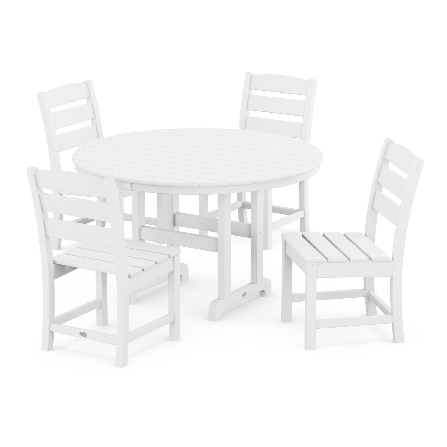 POLYWOOD PWS517-1-WH Lakeside 5-Piece Round Side Chair Dining Set - White thumbnail