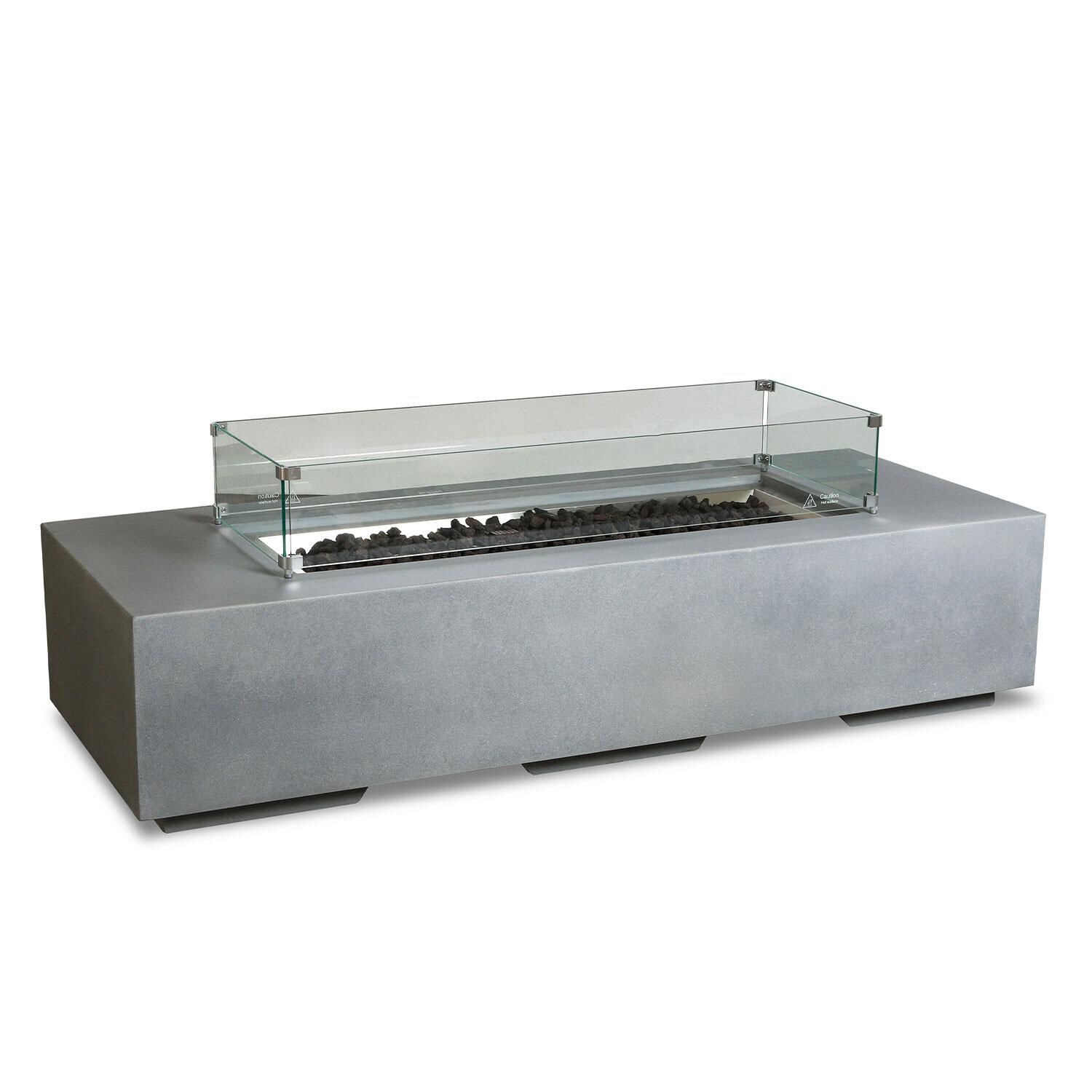 Glenwood 72-in Rectangular Concrete Natural Gas Fire Pit in Natural Gray by Lakeview Outdoor Designs - Glass Wind Guard - Off - White Background thumbnail