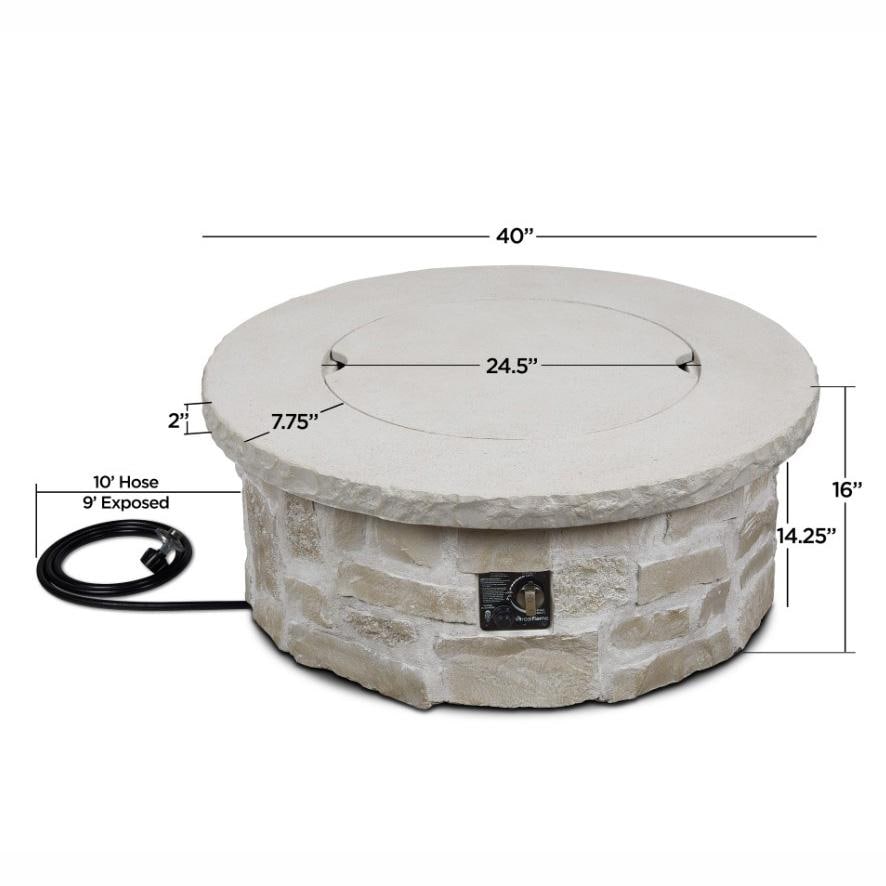Heritage 40 Inch Round Stone Propane Fire Pit Table in Beige by Lakeview - Diagram - Dimensional thumbnail