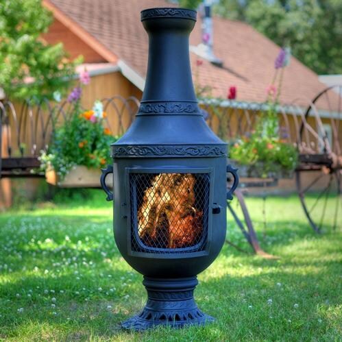 The Blue Rooster Venetian Style Cast Aluminum Chiminea With Natural Gas Conversion Kit - Charcoal