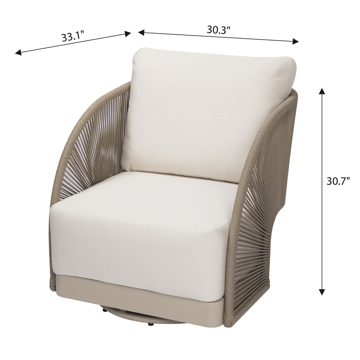 Elementi OS-2502W Malibu Outdoor Aluminum Swivel Club Chair w/ Sunbrella Cushions - Dimensional thumbnail