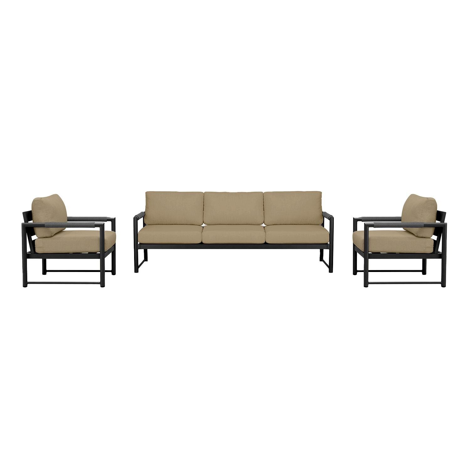 Lakeview AVEBAY-BK-CO-SET141-HB Avenue Bay Black/Carbon 3 Pc Sofa Club Chair - Heather Beige - Display - White Background thumbnail