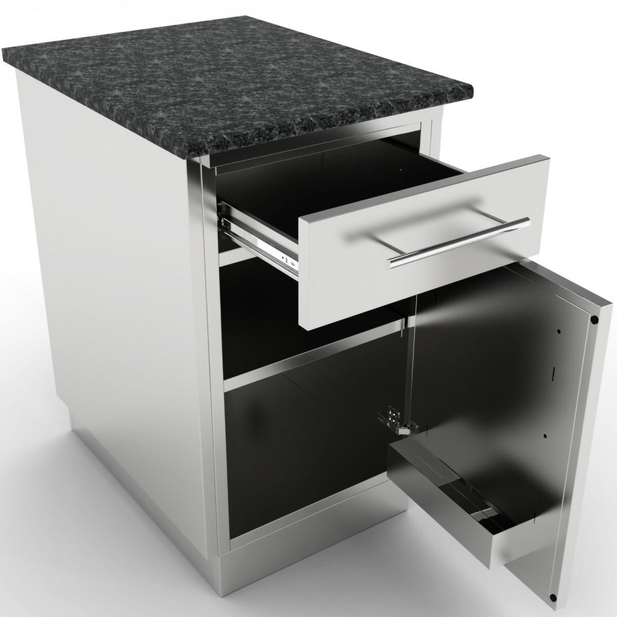 Sunstone SBC18CSDR 18-in Outdoor Kitchen Right Hinge Door and Drawer Island Cabinet - Shown Finished With Countertop & End Panels (Not Included) - White Background thumbnail