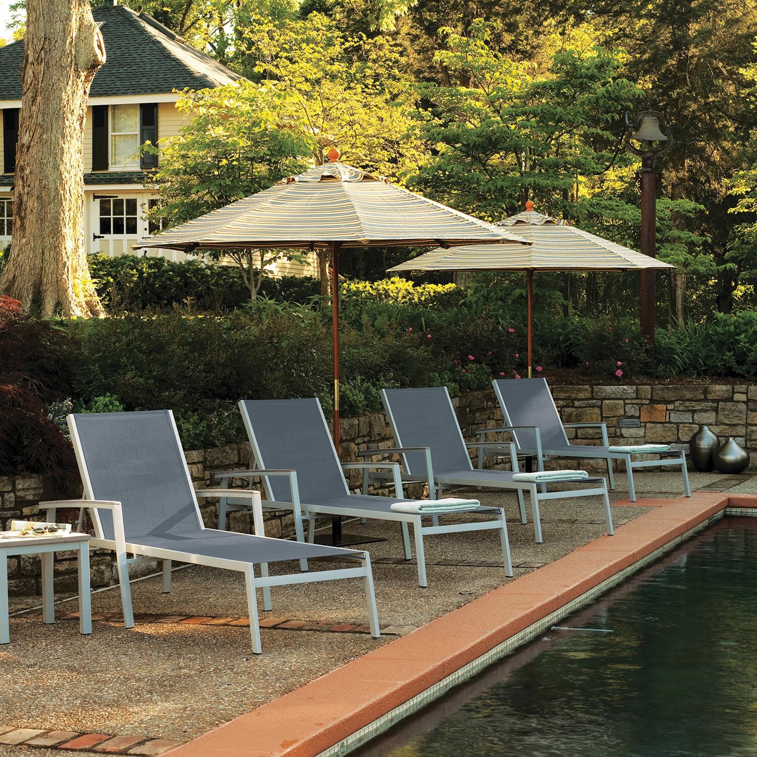 Oxford Garden 5123-PC.F Travira 8 Pc Aluminum Seating Set in Vintage Tekwood/ Titanium Sling by Oxford Garden - By Pool - Lifestyle thumbnail