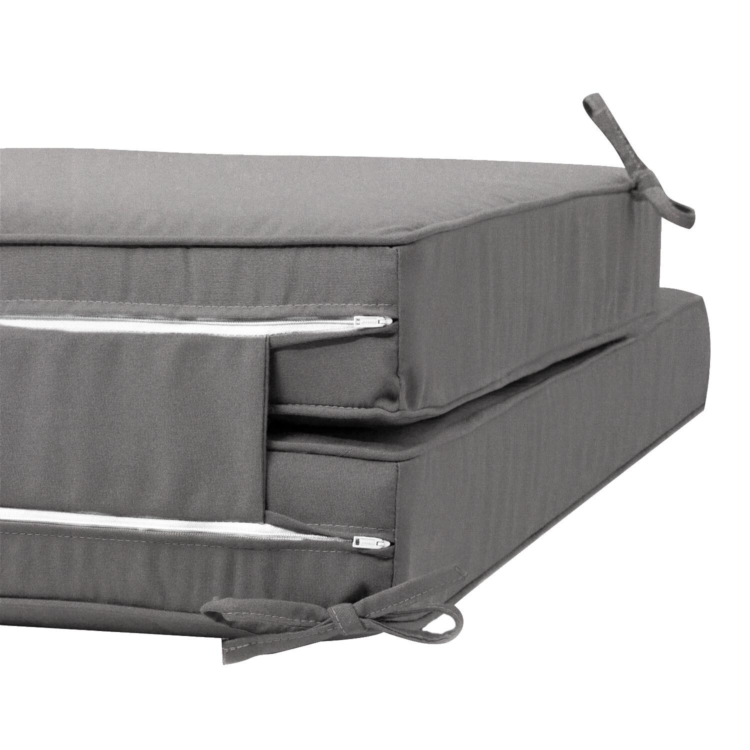 Sunbrella Cast Slate Long Outdoor Replacement Chaise Lounge Cushion W/ Piping By UltimatePatio.com - Zipper and Tie Detail thumbnail