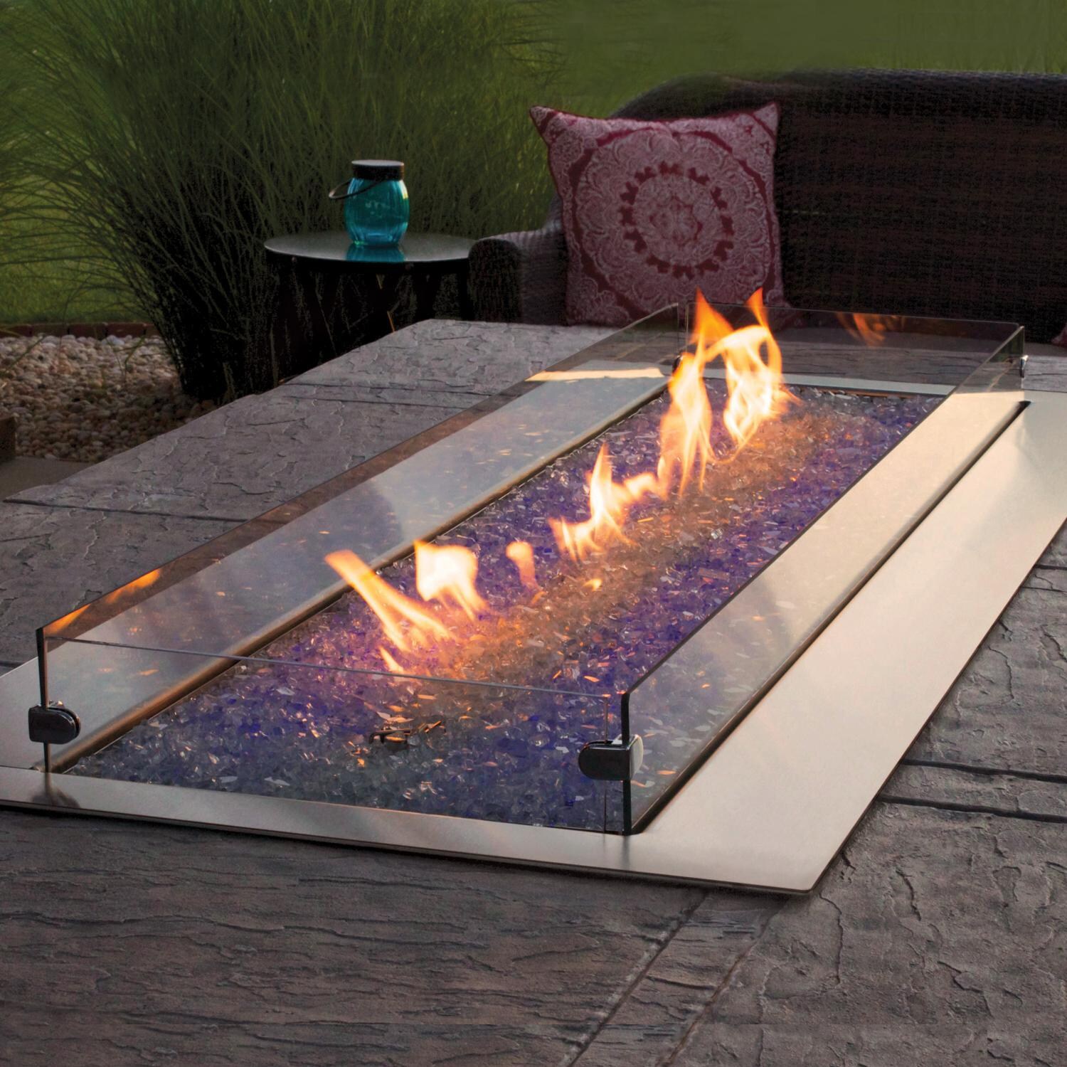 White Mountain Hearth By Empire Carol Rose Vent Free Outdoor Linear Fire Pit W/ Manual Electronic Ignition & LED Light System - Lifestyle (Fire Glass, Wind Guard, and Enclosure Not Included) thumbnail