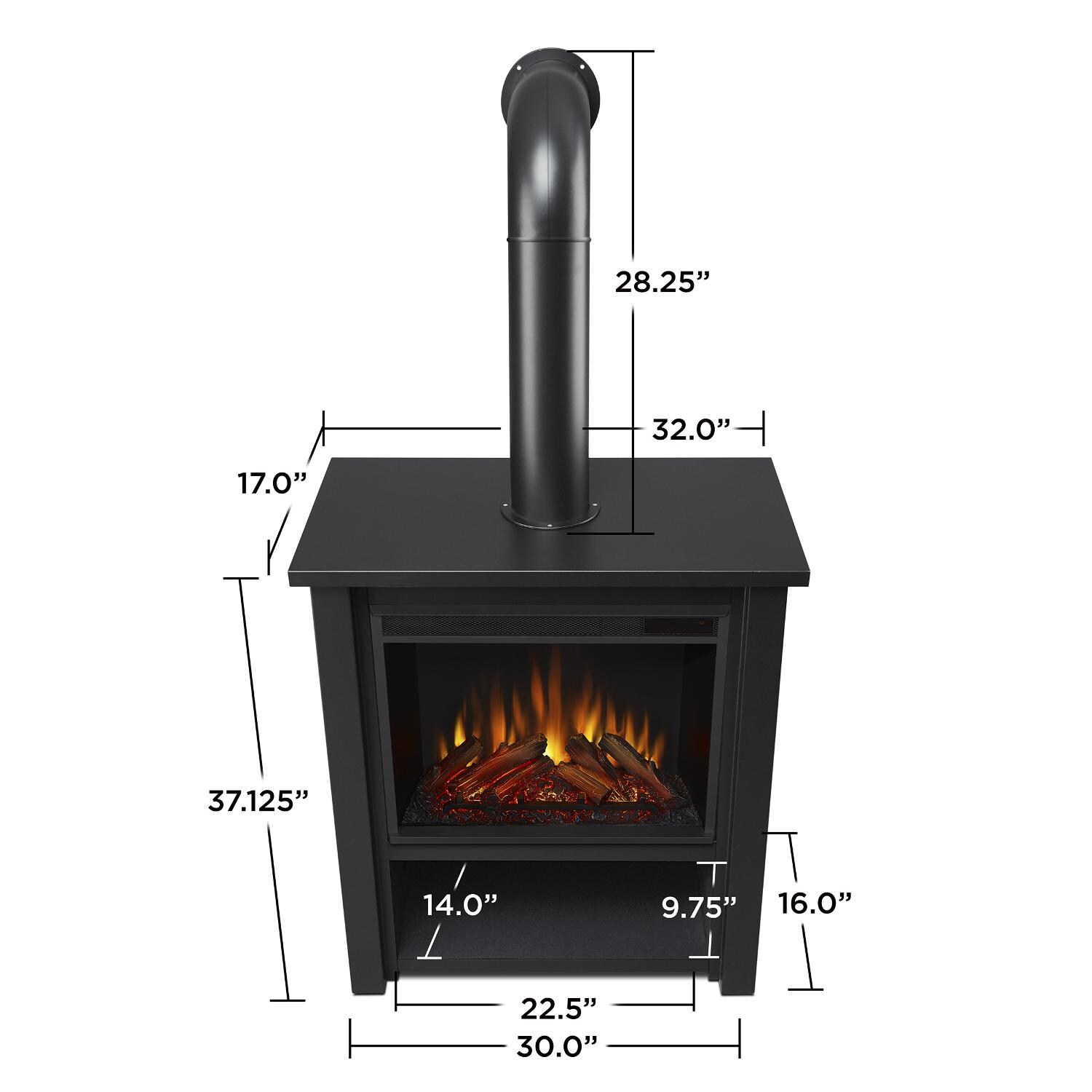 Real Flame 5005E-BK Hollis 32-Inch Electric Fireplace W/ Flue - Black - Dimensions thumbnail
