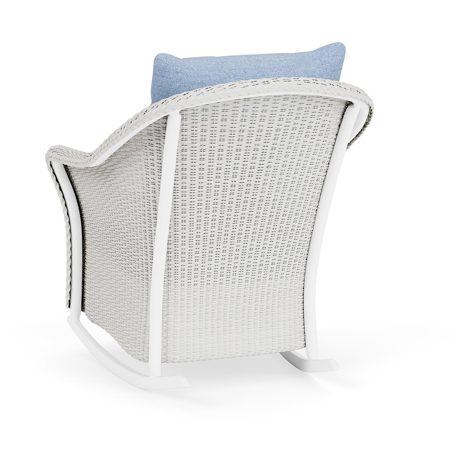 Lloyd Flanders Weekend Retreat Lounge Rocker in Matte White Finish W/ Demo Skyway Fabric - Back Left thumbnail
