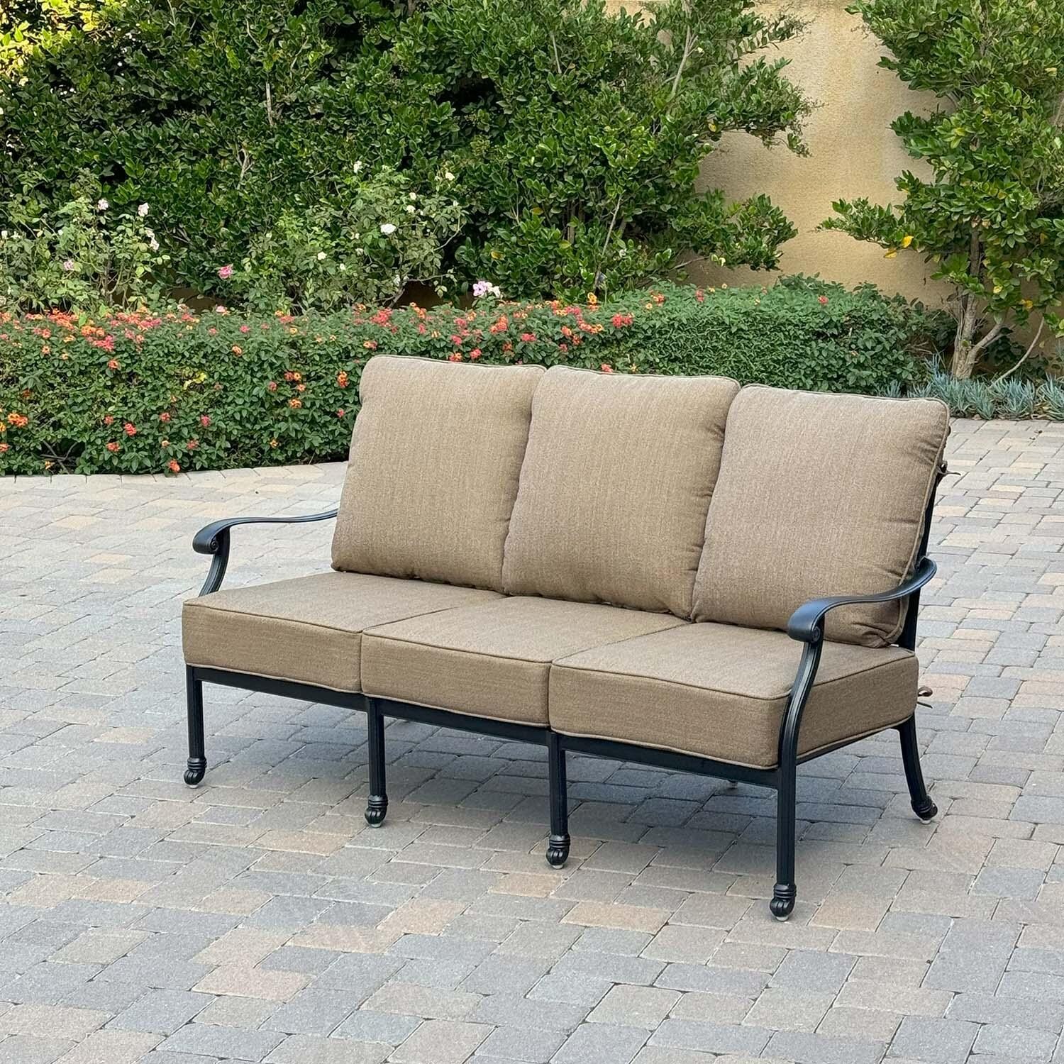 Madison 4 Pc Cast Aluminum Fire Pit Seating Set in Antique Bronze/Sesame by Darlee - Sofa - Lifestyle thumbnail