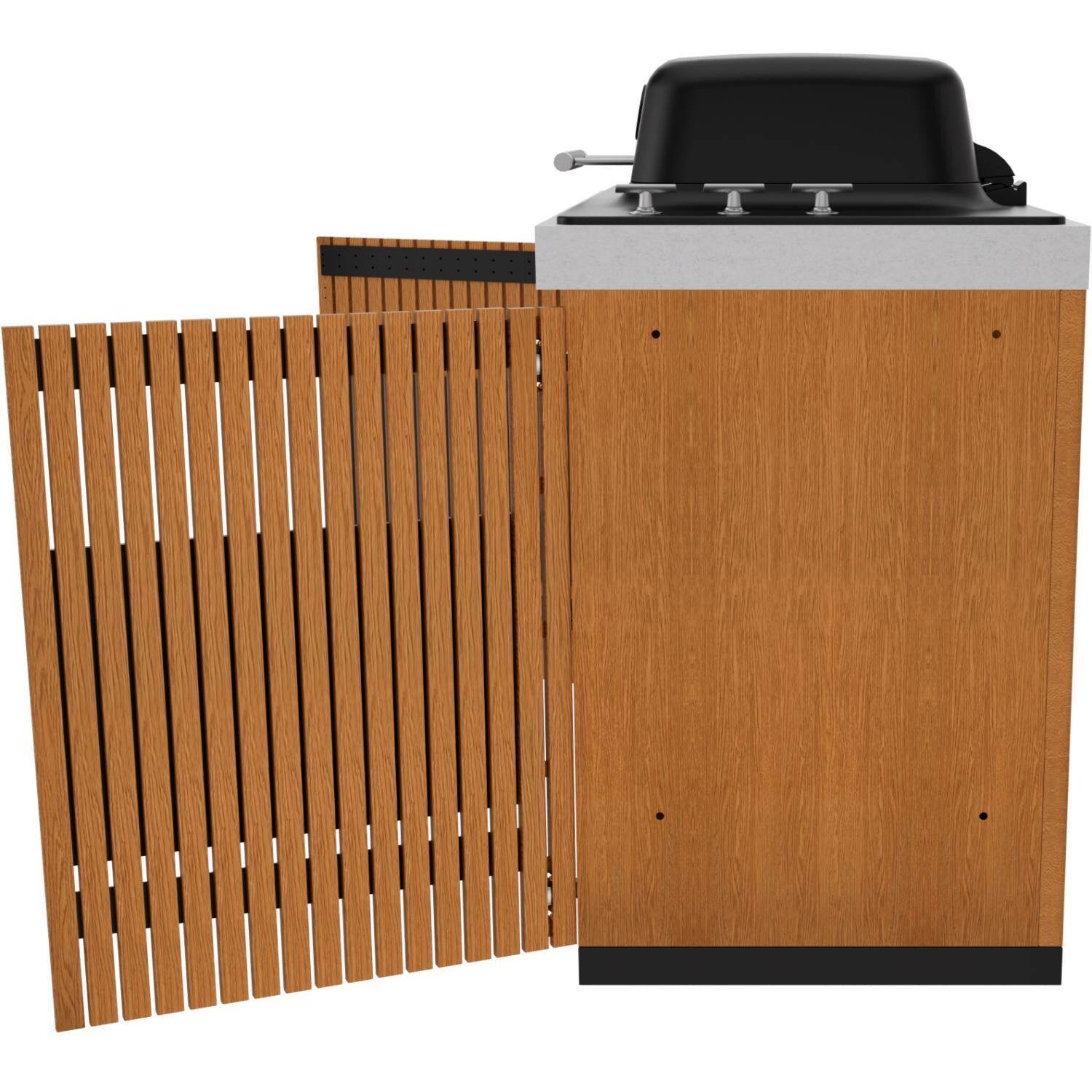 Everdure 6 Ft Outdoor Kitchen Island w/ Marine Grade Aluminum Cabinets in Timber Effect - Grill Module Open Side View - White Background thumbnail